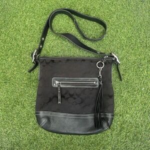 Vintage Y2K Coach Signature C Shoulder Bag Purse Black Canvas with Black Leather